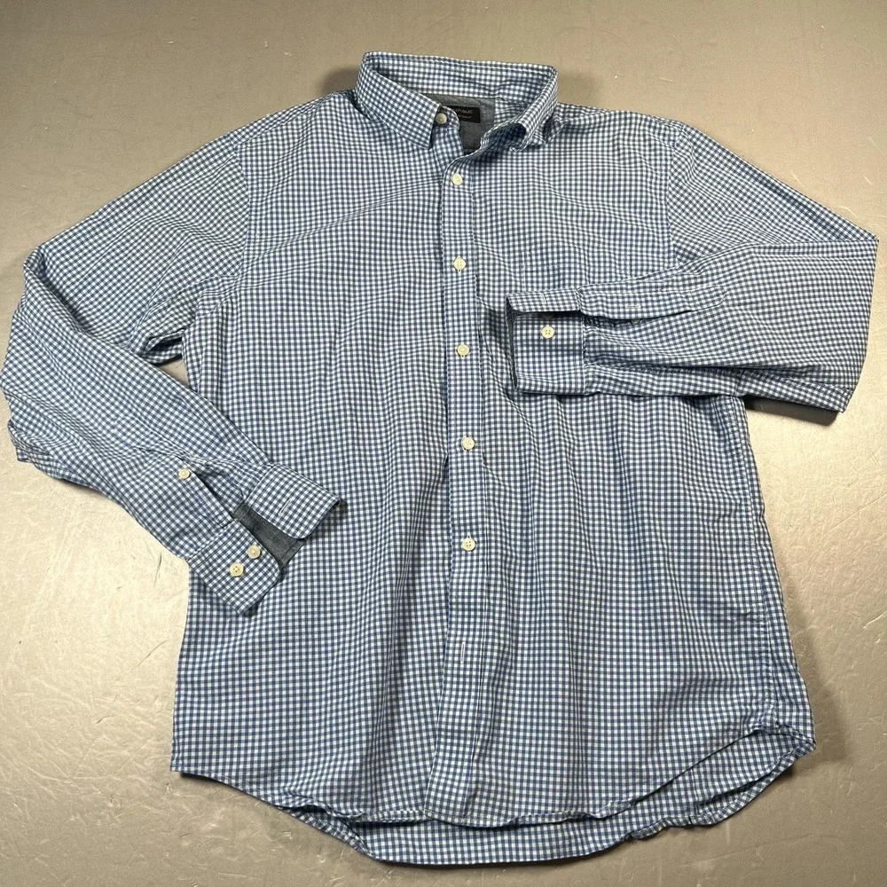 Banana Republic Mens Blue Gingham Soft Wash Tailored Slim Fit Shirt Large L 3089